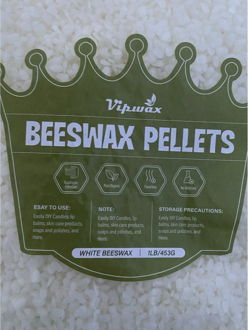 VIPwax White Beeswax Pellets 1LB, Natural Organic Beeswax, 1LB NEW